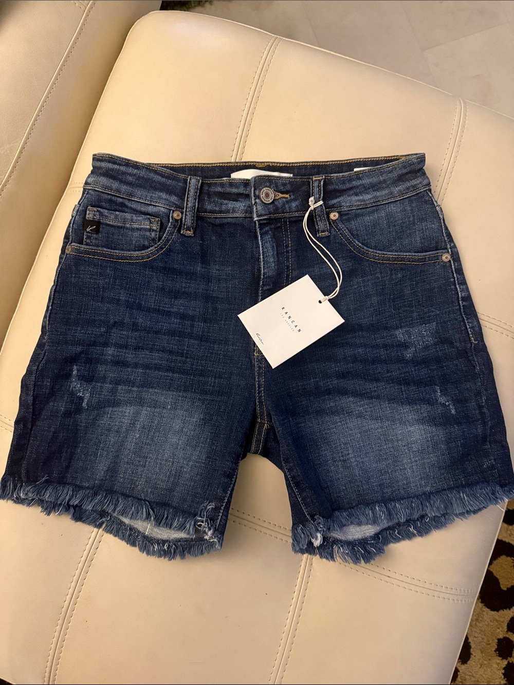 L'AGENCE Dark Wash Denim Cutoff Shorts - Dark Blue